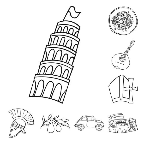 Land Italië overzicht pictogrammen in set collectie voor design. Italië en landmark symbool voorraad web vectorillustratie. — Stockvector