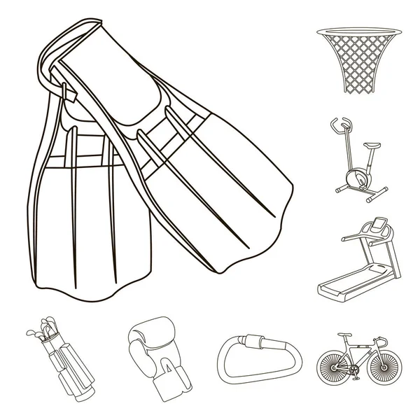 Verschiedene Arten von Sport umreißen Symbole in Set-Kollektion für Design. Sport Ausrüstung Vektor Symbol Stock Web Illustration. — Stockvektor