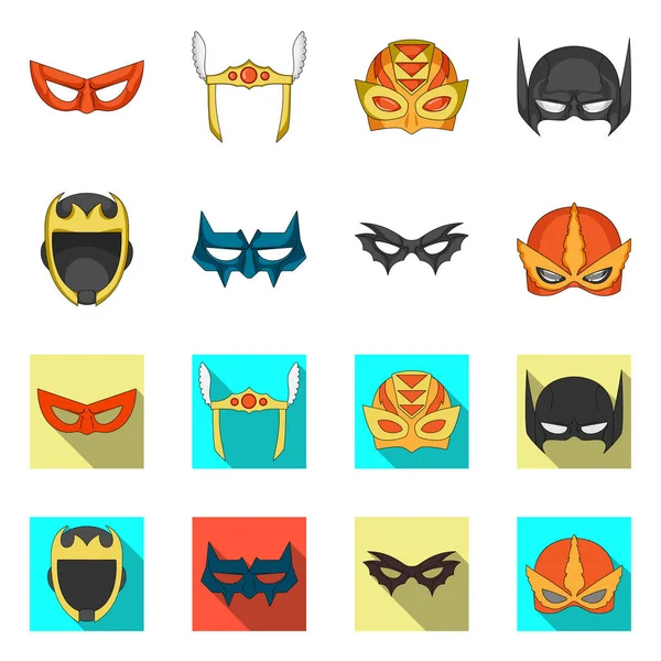 Vektor illustration av hjälte och mask tecken. Samling av hjälte och superhjälte vektor ikon för lager. — Stock vektor