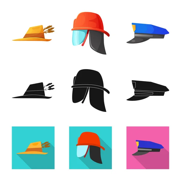 모자와 모자 아이콘의 고립 된 개체입니다. 모자 및 웹에 대 한 액세서리 주식 기호 집합. — 스톡 벡터