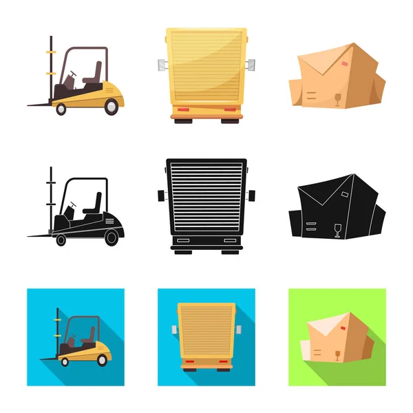 Ilustración vectorial de mercancías y símbolo de carga. Conjunto de productos y stock de almacén símbolo para web . — Archivo Imágenes Vectoriales
