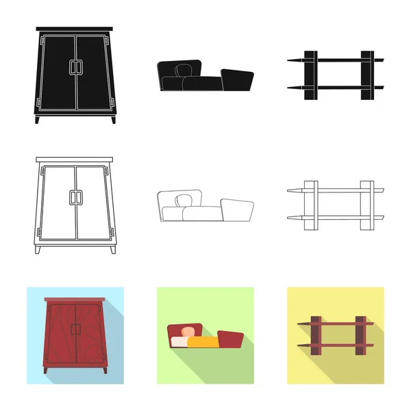 Isoliertes Möbelstück und Wohnungsschild. Sammlung von Möbeln und Home Vektor Icon für Lager. — Stockvektor