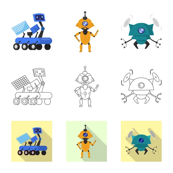 Vektorové ilustrace robota a továrna loga. Kolekce z robota a prostor burzovní symbol pro web. — Stockový vektor