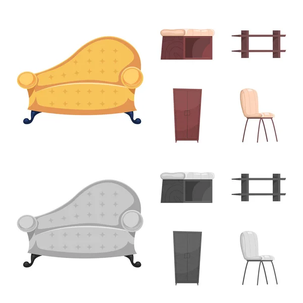 Ilustración vectorial de muebles y letrero de apartamento. Colección de muebles y casa símbolo de stock para la web . — Vector de stock
