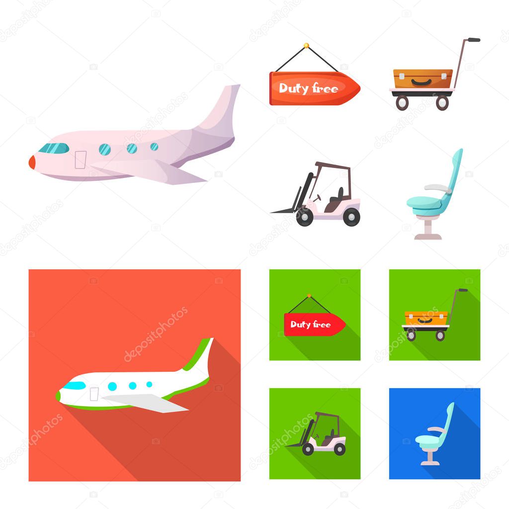 Vector design of airport and airplane sign. Set of airport and plane vector icon for stock.