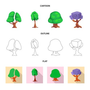 Ağaç ve doğa logo vektör Illustration. Hisse senedi için ağaç ve taç vektör simge kümesi.