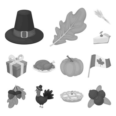 Kanada Şükran günü set koleksiyonu tasarım için tek renkli simgeler. Kanada ve gelenek sembol stok web illüstrasyon vektör.