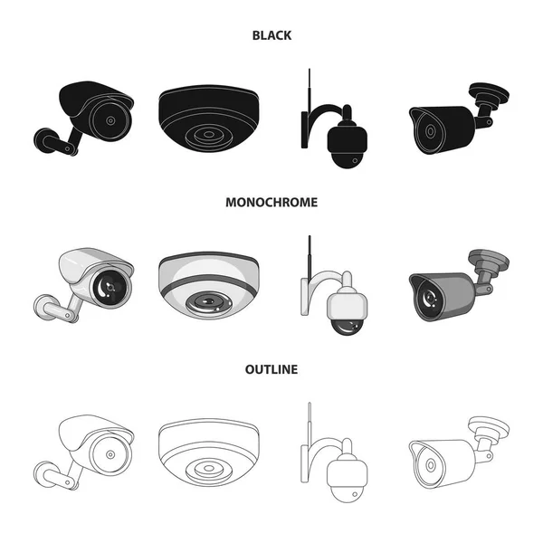 Conception vectorielle de cctv et signe de la caméra. Ensemble d'icônes vectorielles cctv et système pour stock . — Image vectorielle