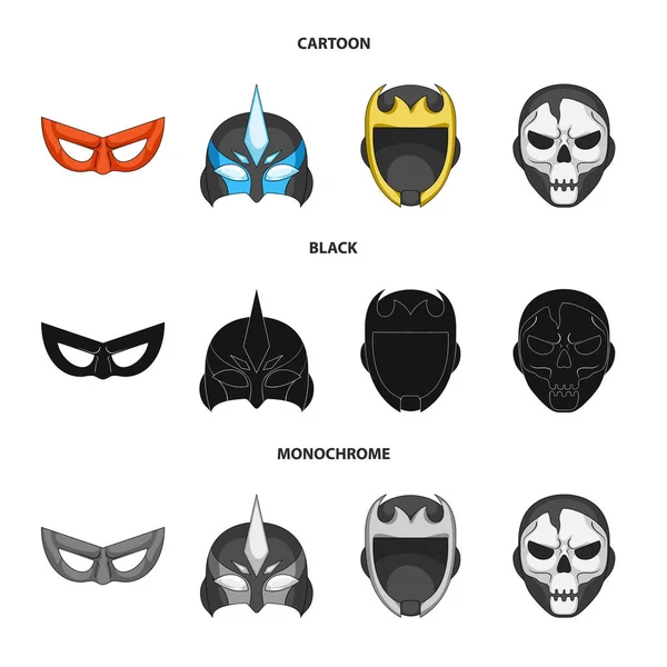 Ilustración vectorial del icono de héroe y máscara. Conjunto de héroe y superhéroe símbolo de acciones para la web . — Archivo Imágenes Vectoriales