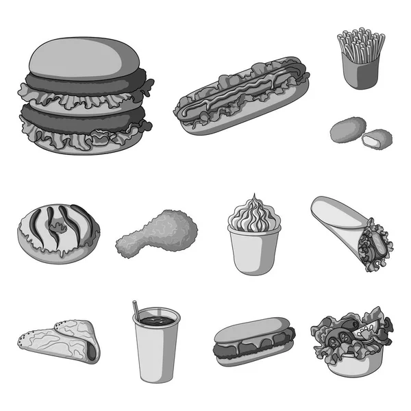 Ikon monokrom makanan cepat saji dalam koleksi set untuk design.Food dari produk semi-selesai vektor simbol stok gambar web . - Stok Vektor