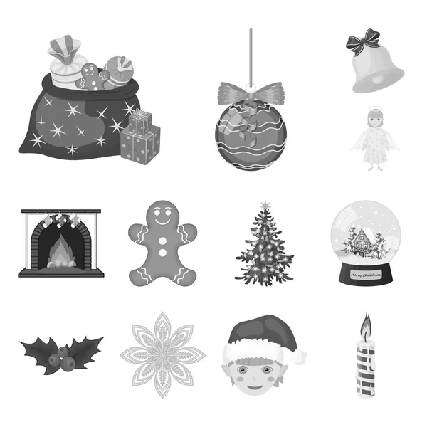 Atributos navideños y accesorios iconos monocromáticos en colección de conjuntos para diseño. Feliz Navidad vector símbolo stock web ilustración . — Vector de stock