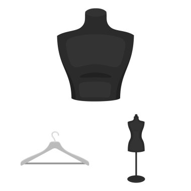 Atelier ve dikiş tek renkli simgeler set koleksiyonu tasarım için. Dikiş vektör için cihazlar ve hisse senedi web illüstrasyon simge.