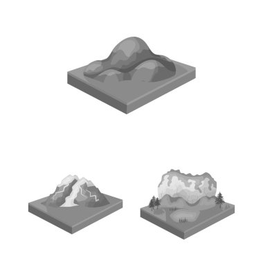 Dağlar, set koleksiyonu tasarım için büyük tek renkli simgeler. Dünya vektör izometrik sembol stok web Çizim yüzeyi.