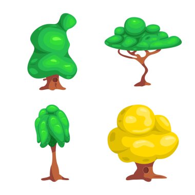 Ağaç ve doğa simge vektör Illustration. Web için ağaç ve taç hisse senedi simgesi kümesi.