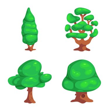 Ağaç ve doğa simge vektör Illustration. Ağaç ve taç hisse senedi vektör çizim seti.