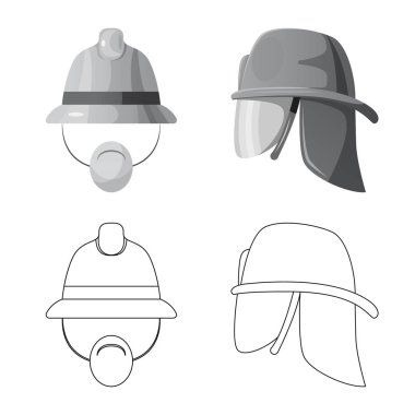 Şapkalar ve kap işareti yalıtılmış nesne. Şapkalar ve aksesuar hisse senedi vektör çizim.