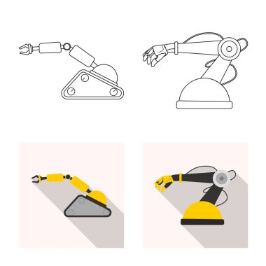 Robot ve fabrika işareti vektör tasarımı. Hisse senedi için robot ve uzay vektör simge topluluğu.