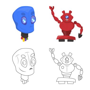Robot ve fabrika simge vektör tasarımı. Robot ve uzay hisse senedi vektör çizim seti.