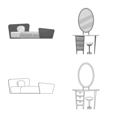 Mobilya ve daire simgesi yalıtılmış nesne. Mobilya ve hisse senedi için ev vektör simge kümesi.