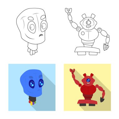 Robot ve fabrika işareti yalıtılmış nesne. Robot ve uzay hisse senedi simgesi için web topluluğu.