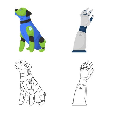 Robot ve fabrika logo vektör Illustration. Hisse senedi için robot ve uzay vektör simge topluluğu.