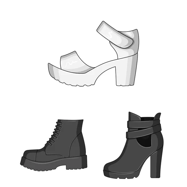 Different shoes monochrome icons in set collection for design. Men and women shoes vector symbol stock web illustration. — Stock Vector