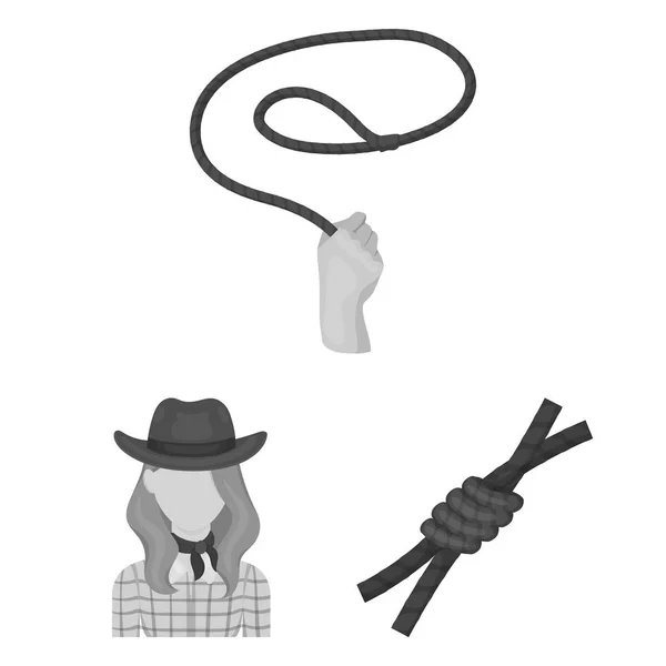 Rodeo, concurso de iconos monocromáticos en colección de conjuntos para el diseño. Vaquero y equipo vector símbolo stock web ilustración . — Vector de stock