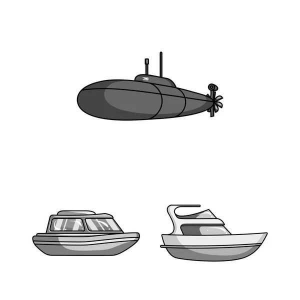 Монохромные иконы водного и морского транспорта в наборе коллекции для дизайна. Разнообразие лодок и кораблей векторные символы веб-иллюстрации . — стоковый вектор