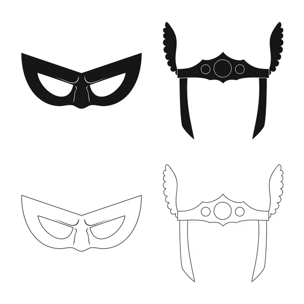 Ізольований об'єкт героя і значок маски. Набір значків героя і супергероя Векторні значки на складі . — стоковий вектор