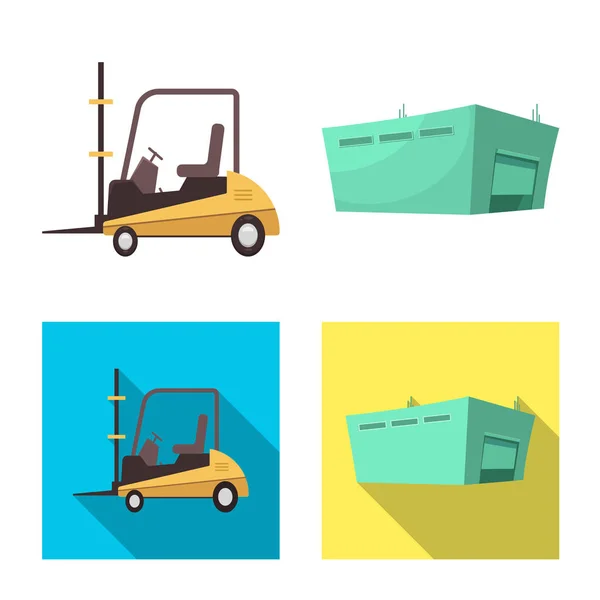 Ilustración vectorial de bienes e ícono de carga. Conjunto de productos y stock de almacén símbolo para web . — Archivo Imágenes Vectoriales