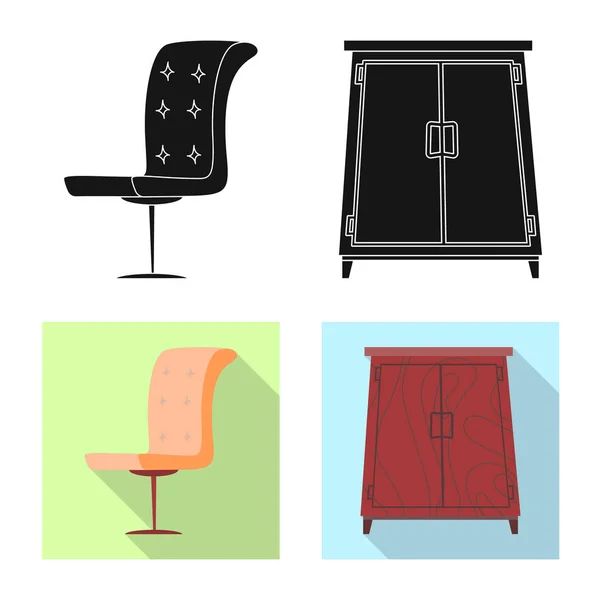 Vektor Illustration von Möbeln und Wohnung Symbol. Set von Möbeln und Hausrat Vektor Illustration. — Stockvektor