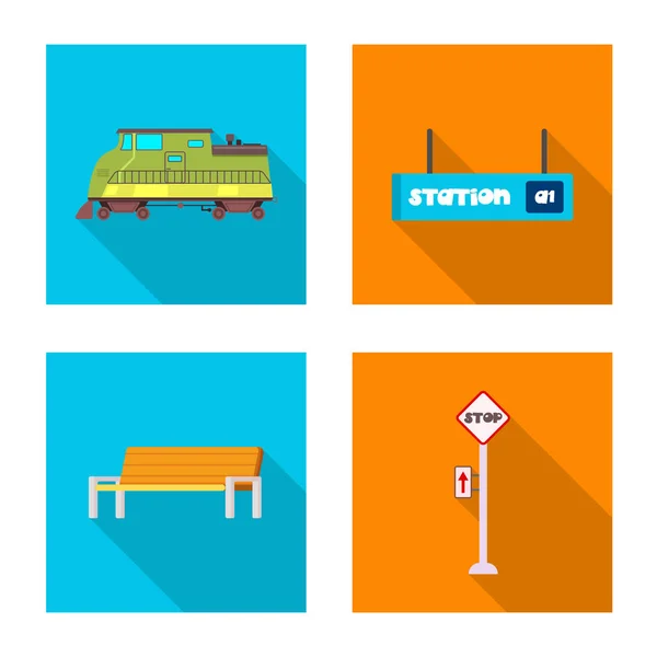 Illustrazione vettoriale del logo del treno e della stazione. Set di icone del treno e del vettore del biglietto per le scorte . — Vettoriale Stock
