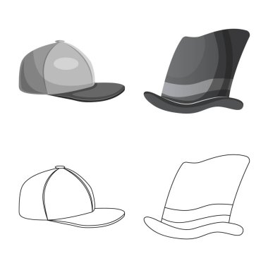 Şapkalar ve kap simge vektör Illustration. Şapkalar ve web için aksesuar hisse senedi simgesi.
