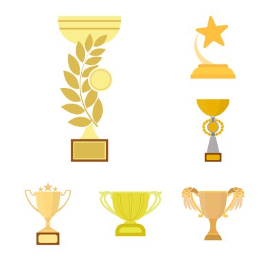 Set koleksiyonu tasarım için Gold Cup çizgi film simgeler. Kazananlar Kupası vektör simge stok çizim.