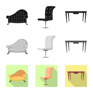 Mobilya ve daire sembolü yalıtılmış nesne. Mobilya ve hisse senedi için ev vektör simge kümesi.