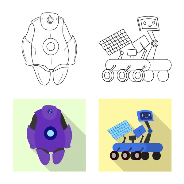 Vektor design av roboten och fabriken tecken. Uppsättning av roboten och utrymme vektor ikonen för lager. — Stock vektor