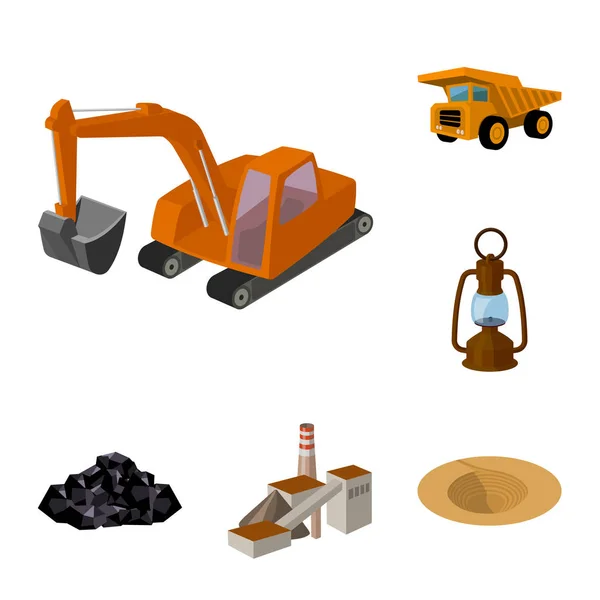 Icônes de dessin animé de l'industrie minière dans la collection de jeu pour le design. Matériel et outils symbole vectoriel stock illustration web . — Image vectorielle