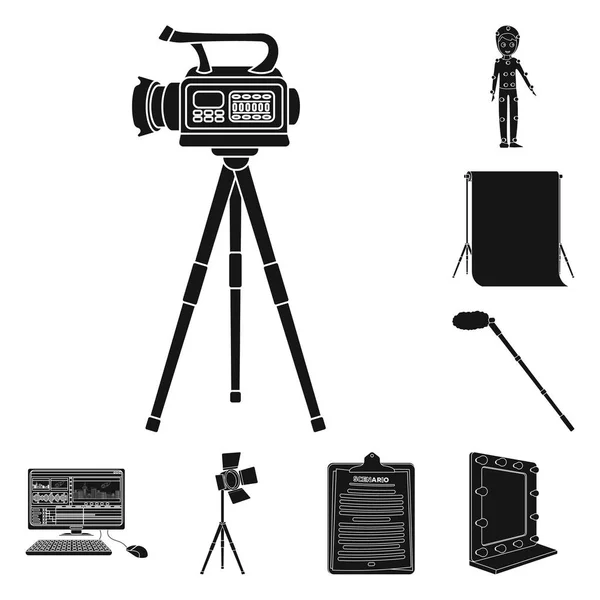 Making a movie black icons in set collection for design. Attributes and Equipment vector symbol stock web illustration. — Stock Vector