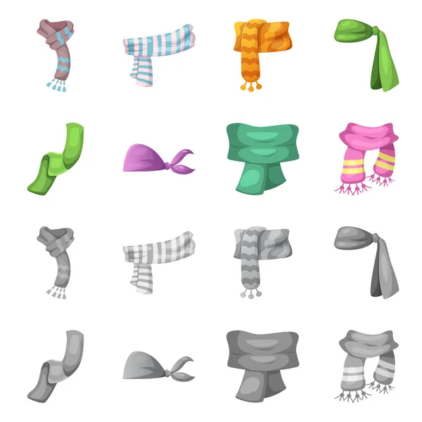 Diseño vectorial de bufanda y mantón. Colección de bufanda y accesorio símbolo de stock para la web . — Archivo Imágenes Vectoriales