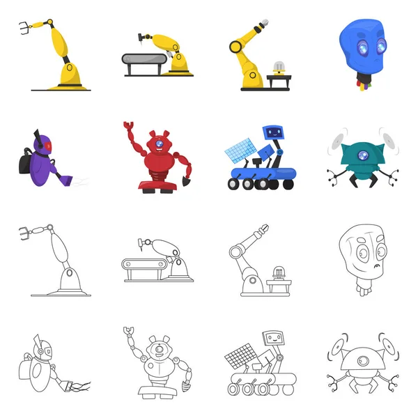Robot ve fabrika simge vektör tasarımı. Robot ve uzay hisse senedi vektör çizim seti.