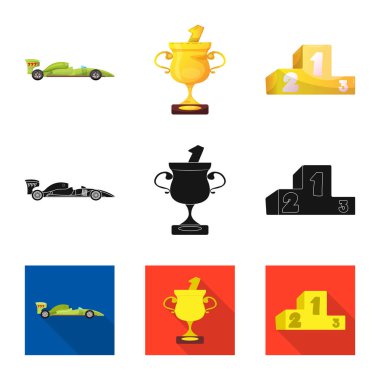 Bir araba ve ralli işaret illüstrasyon vektör. Araba ve yarış hisse senedi simgesi web için kümesi.