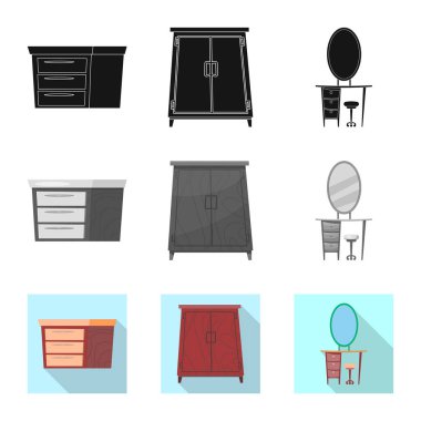 Vektör tasarım mobilya ve daire sembolü. Mobilya ve hisse senedi için ev vektör simge kümesi.