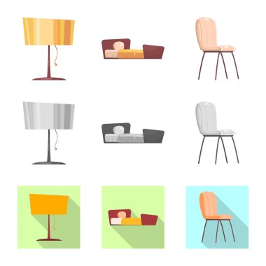 Mobilya ve daire simgesi yalıtılmış nesne. Mobilya ve ev hisse senedi simgesi için web topluluğu.