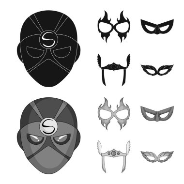 Kahraman ve maske sembolü yalıtılmış nesne. Kahraman ve süper kahraman hisse senedi vektör çizim seti.