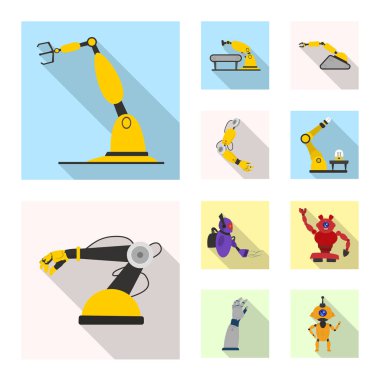 Robot ve fabrika işareti vektör Illustration. Robot ve uzay hisse senedi vektör çizim seti.