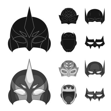 Kahraman ve maske işaret yalıtılmış nesne. Kahraman ve süper kahraman hisse senedi vektör çizim topluluğu.