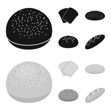 Kızarmış ekmek, pizza hisse senedi, eşsiz somun, yuvarlak çavdar. Ekmek toplama simgeler siyah, tek renkli stil vektör simge stok çizim web içinde ayarla..