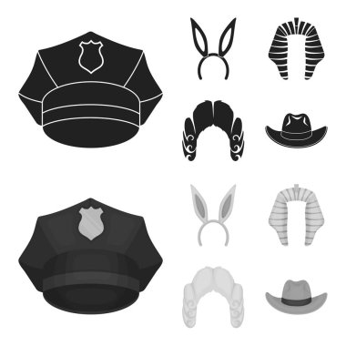 Tavşan Kulağı, Yargıç peruk, kovboy. Şapka toplama simgeler siyah, tek renkli stil vektör simge stok çizim web içinde ayarla..