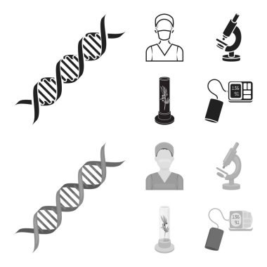 Tüp Bebek bitki, hemşire, mikroskop, tonometer. İlaç toplama simgeler siyah, tek renkli stil vektör simge stok çizim web içinde ayarla..