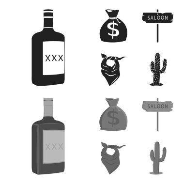 Para, salon, kovboy fuları, kaktüs torba. Vahşi Batı toplama simgeler siyah, tek renkli stil vektör simge stok çizim web içinde ayarla..